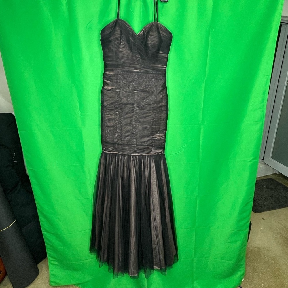 Adrianna Papel New Years sz 4 sweetheart bodice black tulle nude mermaid dress